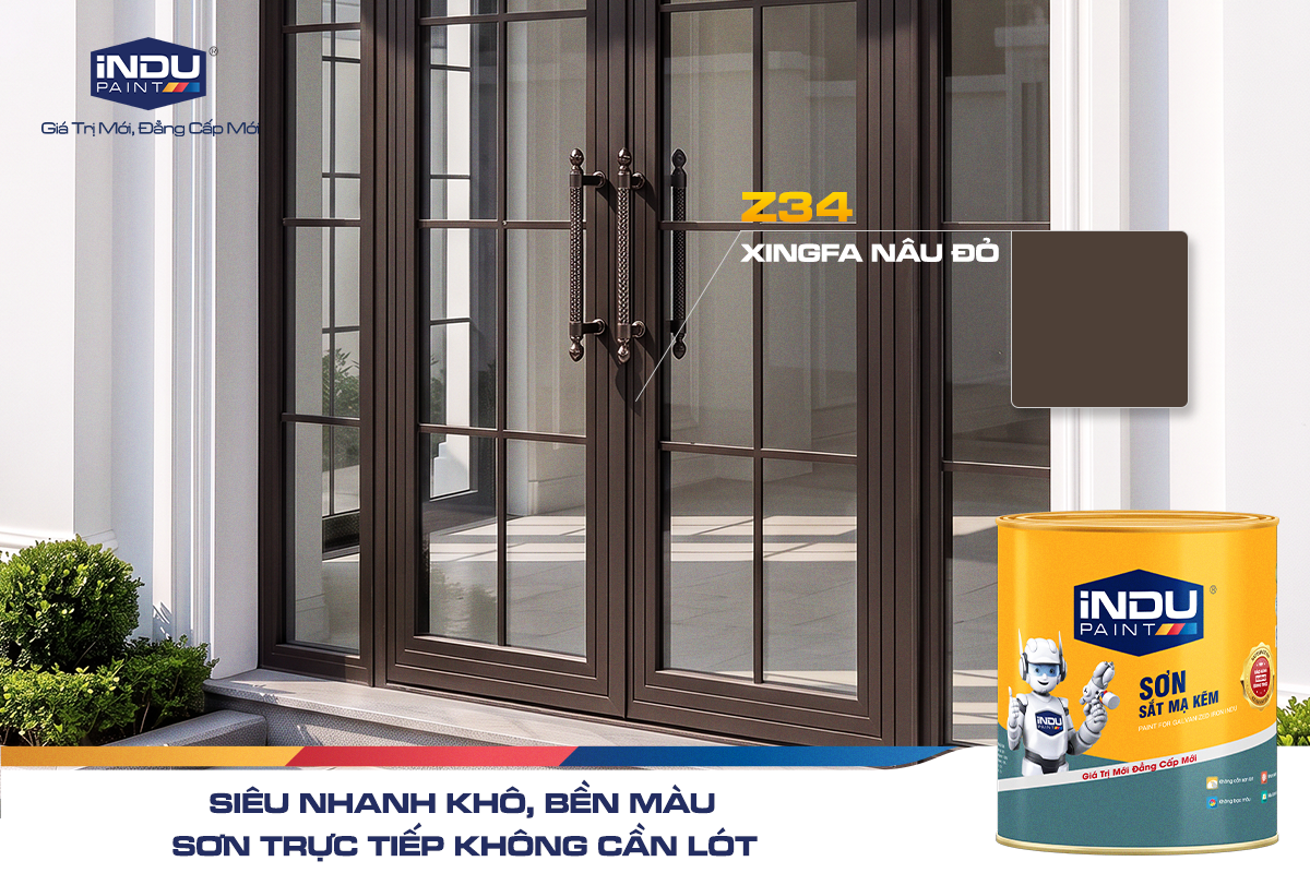 Sơn Sắt Mạ Kẽm Indu Robot Màu Xingfa Nâu Đỏ Z34 Tạo Điểm Nhấn Ấm Áp Cho Cửa Nhôm Kính
